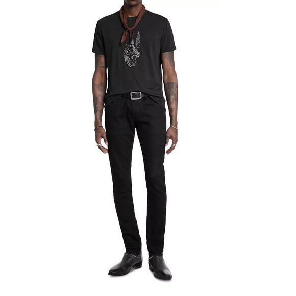 John Varvatos Men's Peace Sign Embroidery Burnout Fabric Crew T-Shirt Black - Picture 6 of 7